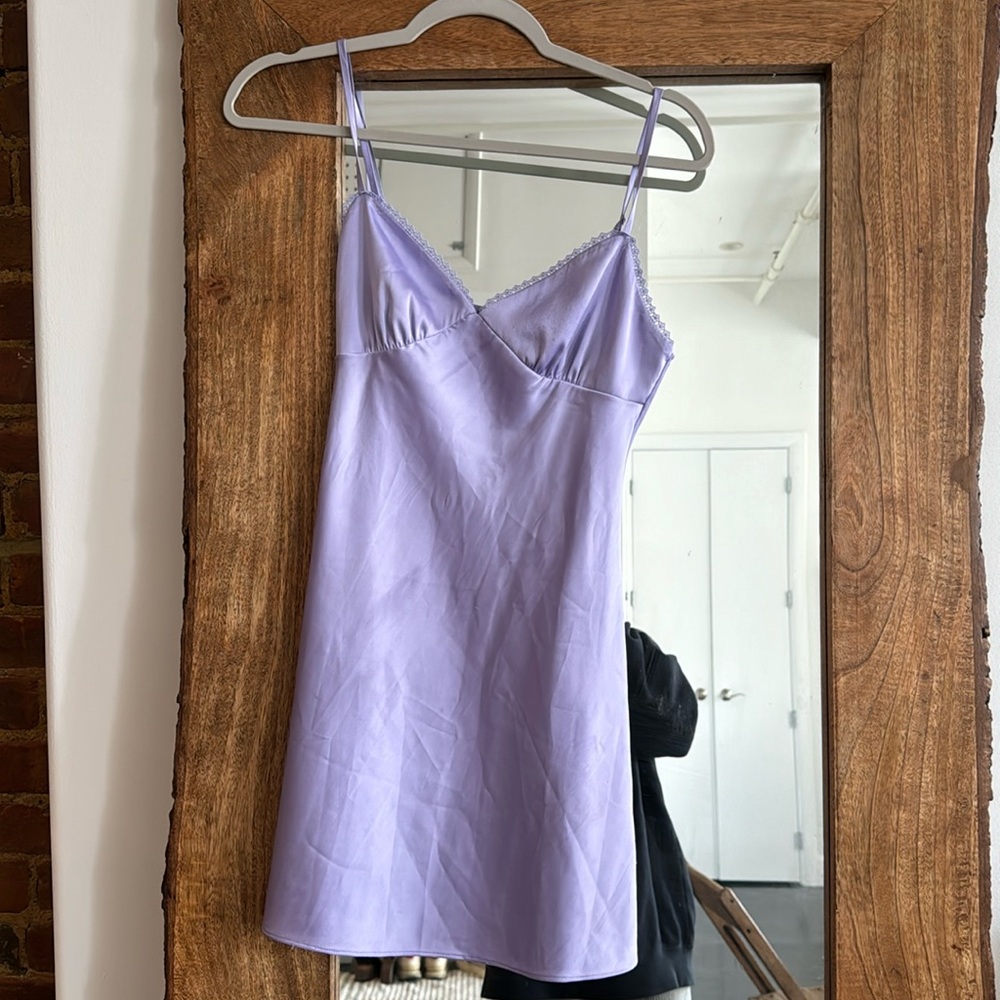 Purple aritzia silk slip mini dress
